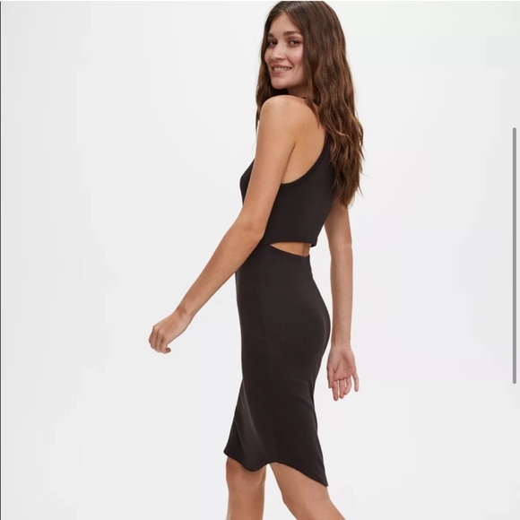 Aritzia Wilfred Free Black Yasmin Dress Bodycon Back Cut Out Midi Tank Dress XXS - Picture 5 of 10